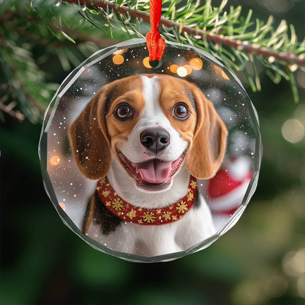 Beautiful Angus Beagle Dog Christmas Night Design 1 Glass Ornament