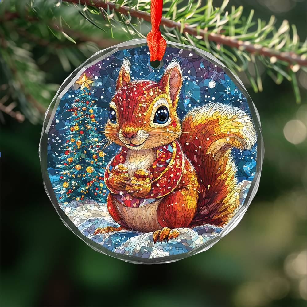 Beautiful Angus Squirrel Christmas Night Design 1 Glass Ornament