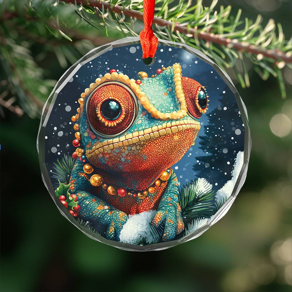 Beautiful Angus Chameleon Christmas Night Design 3 Glass Ornament