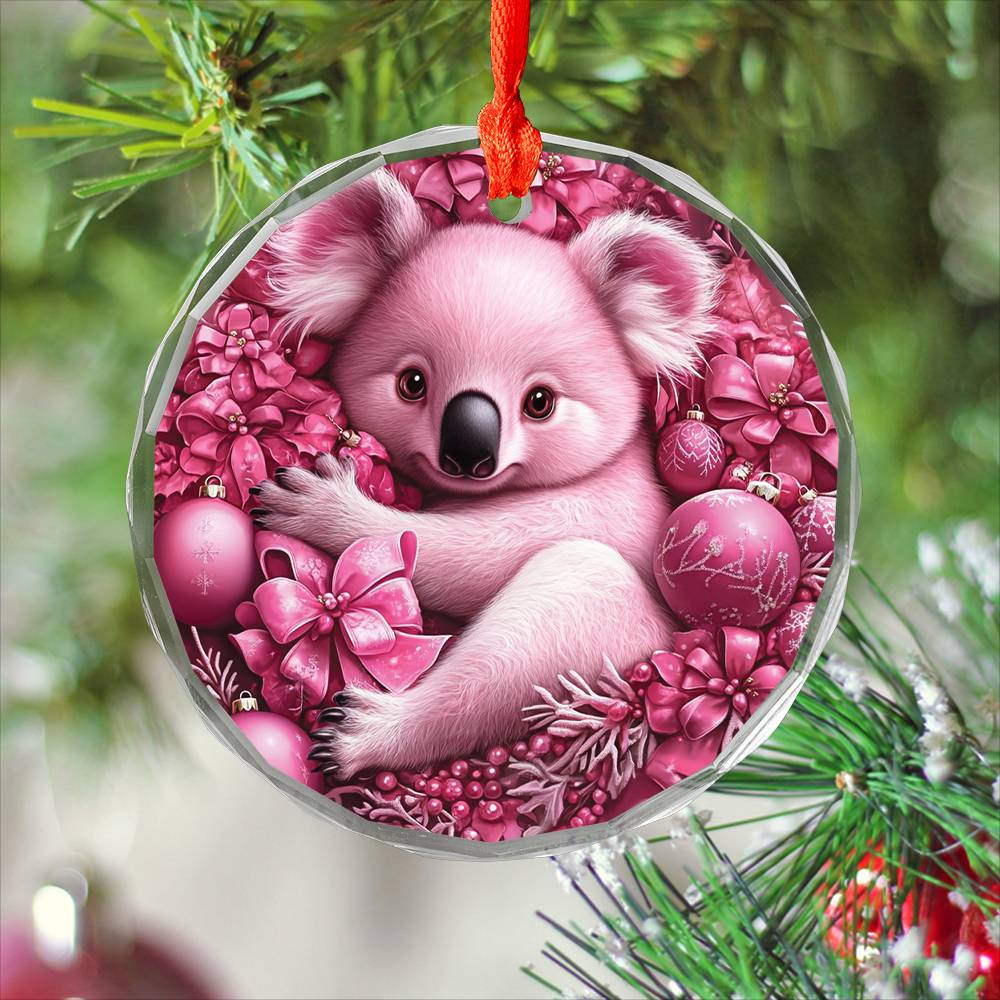 Koala Pink Christmas Design 2 Glass Ornament