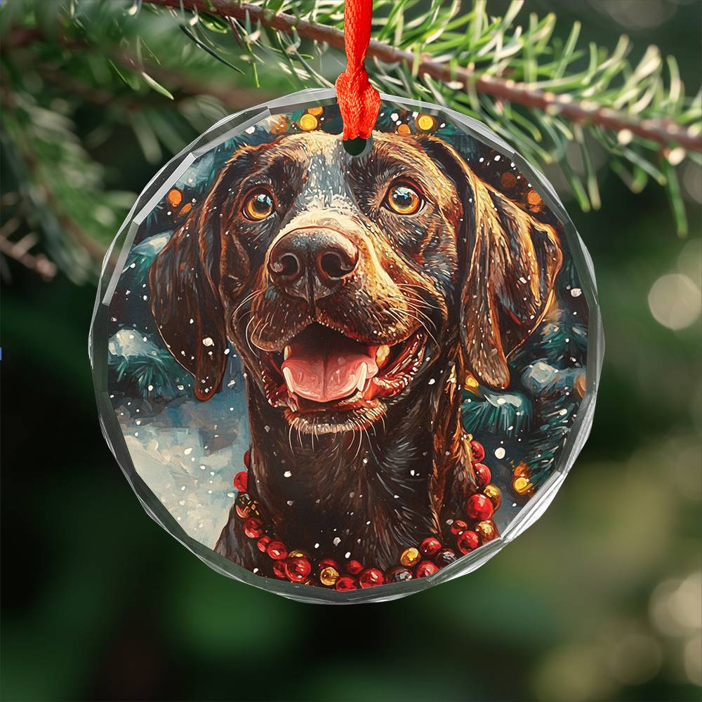 Beautiful Angus German Shorthaired Pointer Dog Christmas Night Design 3 Glass Ornament