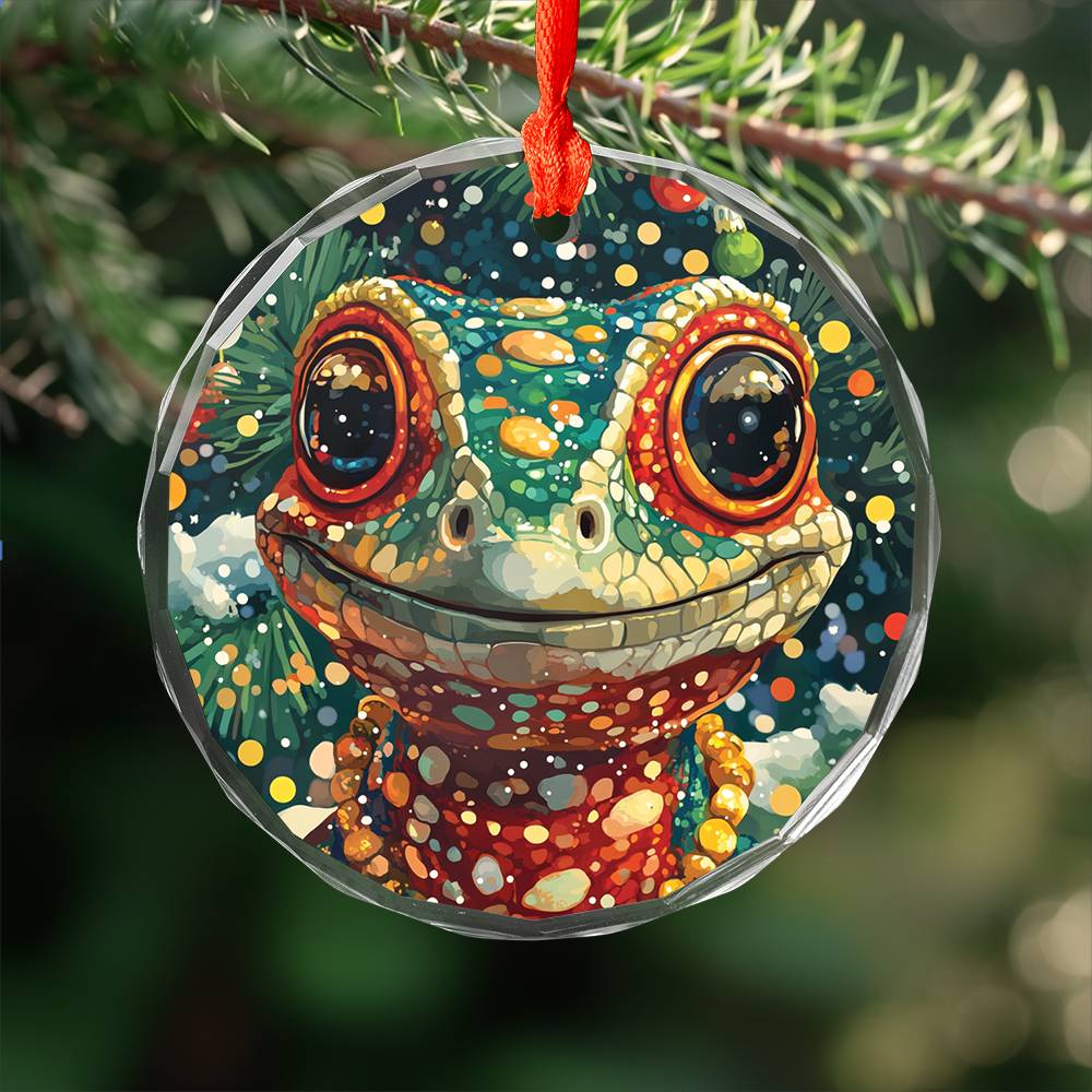 Beautiful Angus Lizard Christmas Night Design 3 Glass Ornament