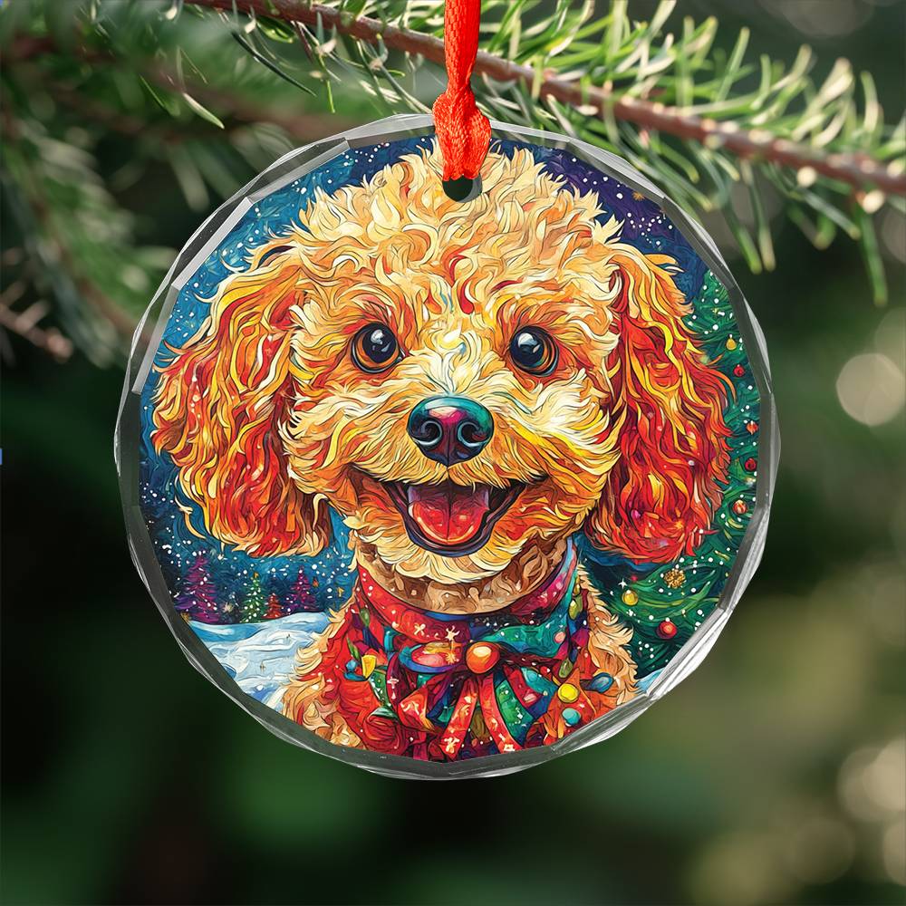 Beautiful Angus Poodle Dog Christmas Night Design 2 Glass Ornament