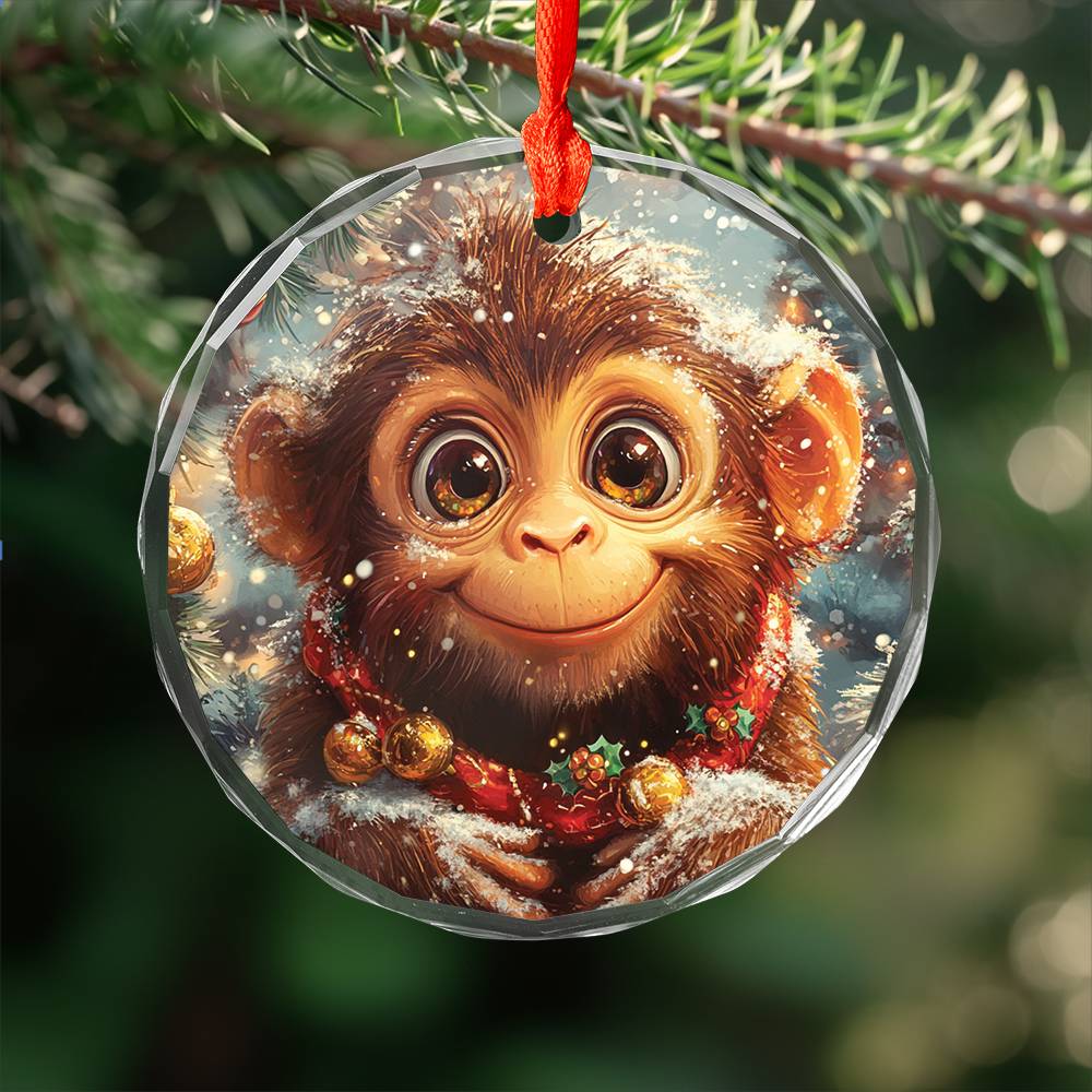 Beautiful Angus Monkey Christmas Night Design 3 Glass Ornament