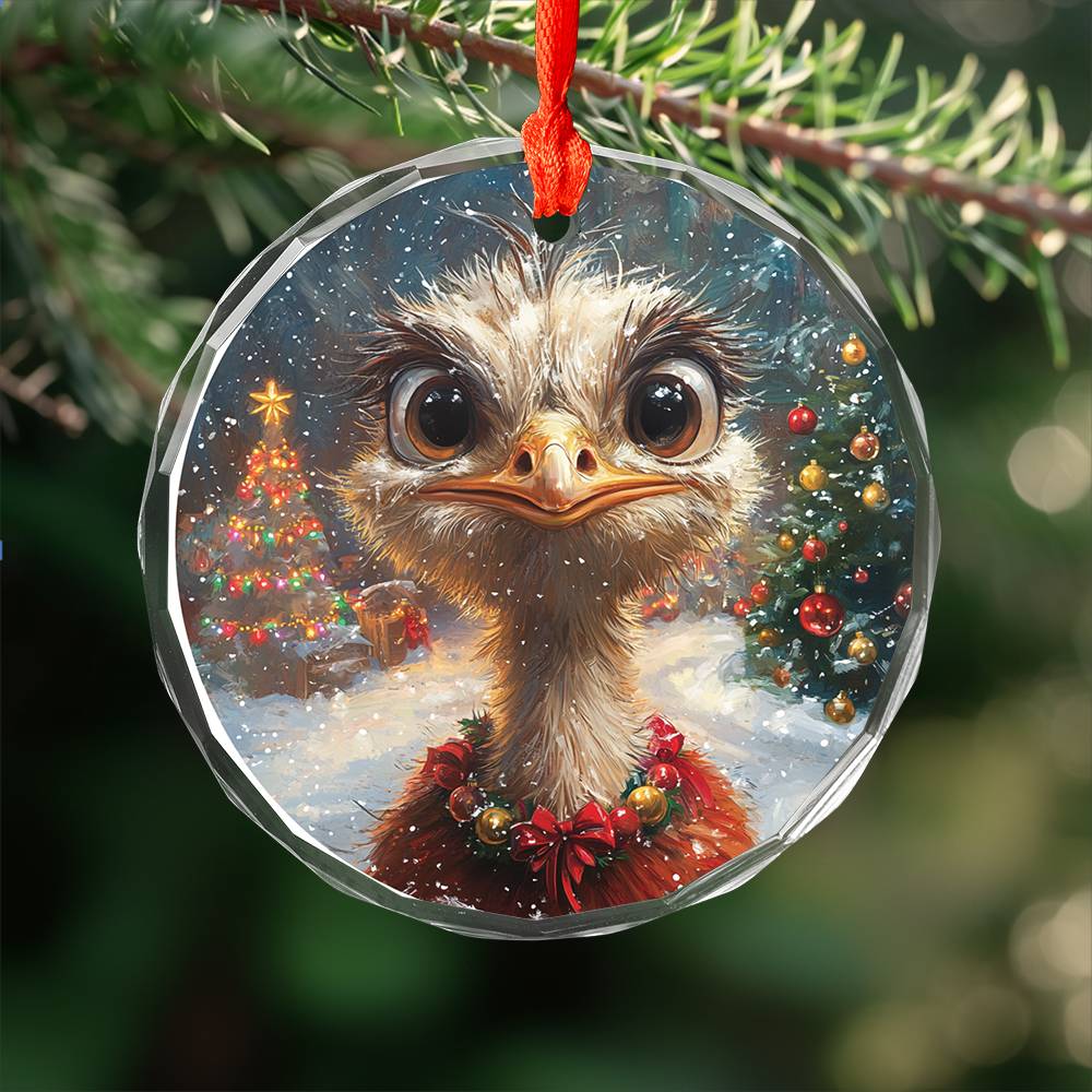 Beautiful Ostrich Christmas Night Design 3 Glass Ornament