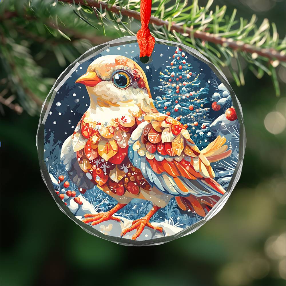 Beautiful Dove Christmas Night Design 1 Glass Ornament