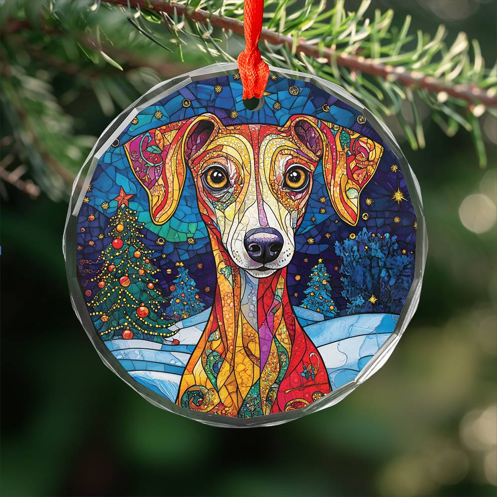 Beautiful Whippet Dog Christmas Night Design 2 Glass Ornament