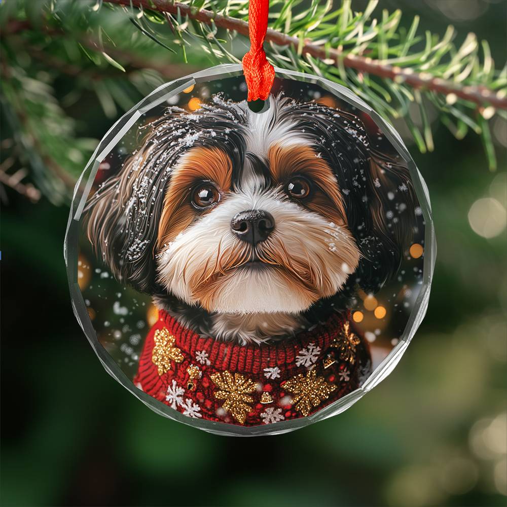 Beautiful Havanese Dog Christmas Night Design 1 Glass Ornament