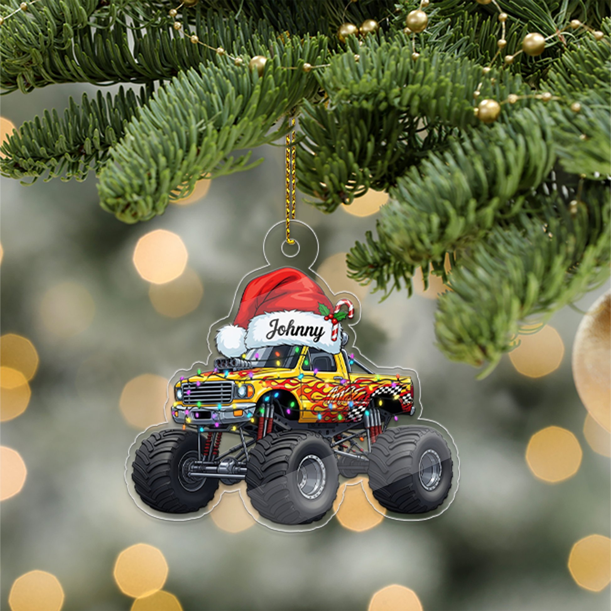 Custom Name Monster Truck With Led Light Acrylic Ornament Christmas Gift