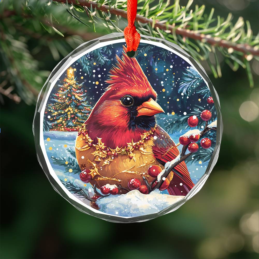 Beautiful Cardinal Christmas Night Design 4 Glass Ornament