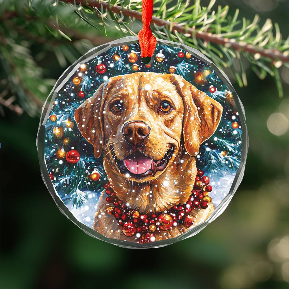 Beautiful Angus Labrador Retriever Dog Christmas Night Design 2 Glass Ornament
