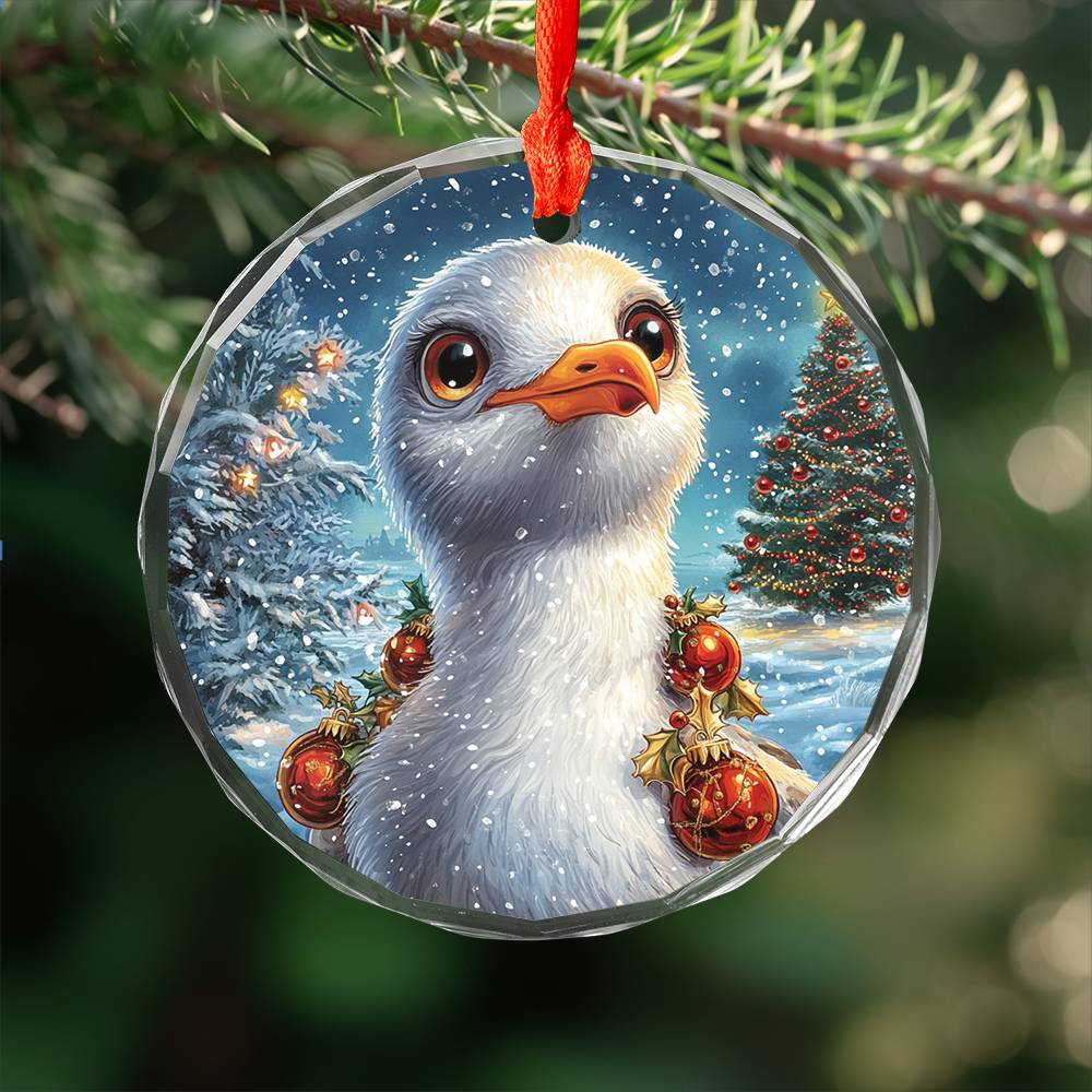 Beautiful Seagull Christmas Night Design 2 Glass Ornament