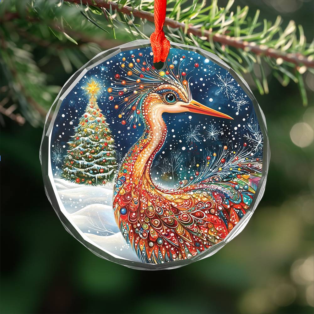 Beautiful Heron Christmas Night Design 1 Glass Ornament