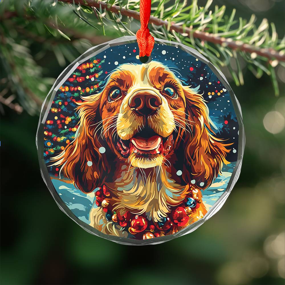 Beautiful English Cocker Spaniel Dog Christmas Night Design 2 Glass Ornament