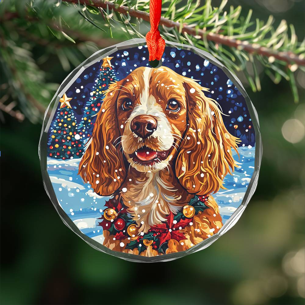 Beautiful Cocker Spaniel Dog Christmas Night Design 4 Glass Ornament