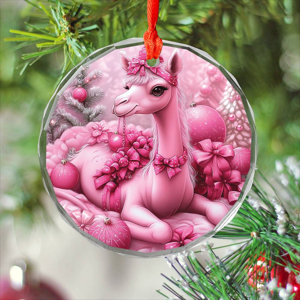 Camel Pink Christmas Design 2 Glass Ornament