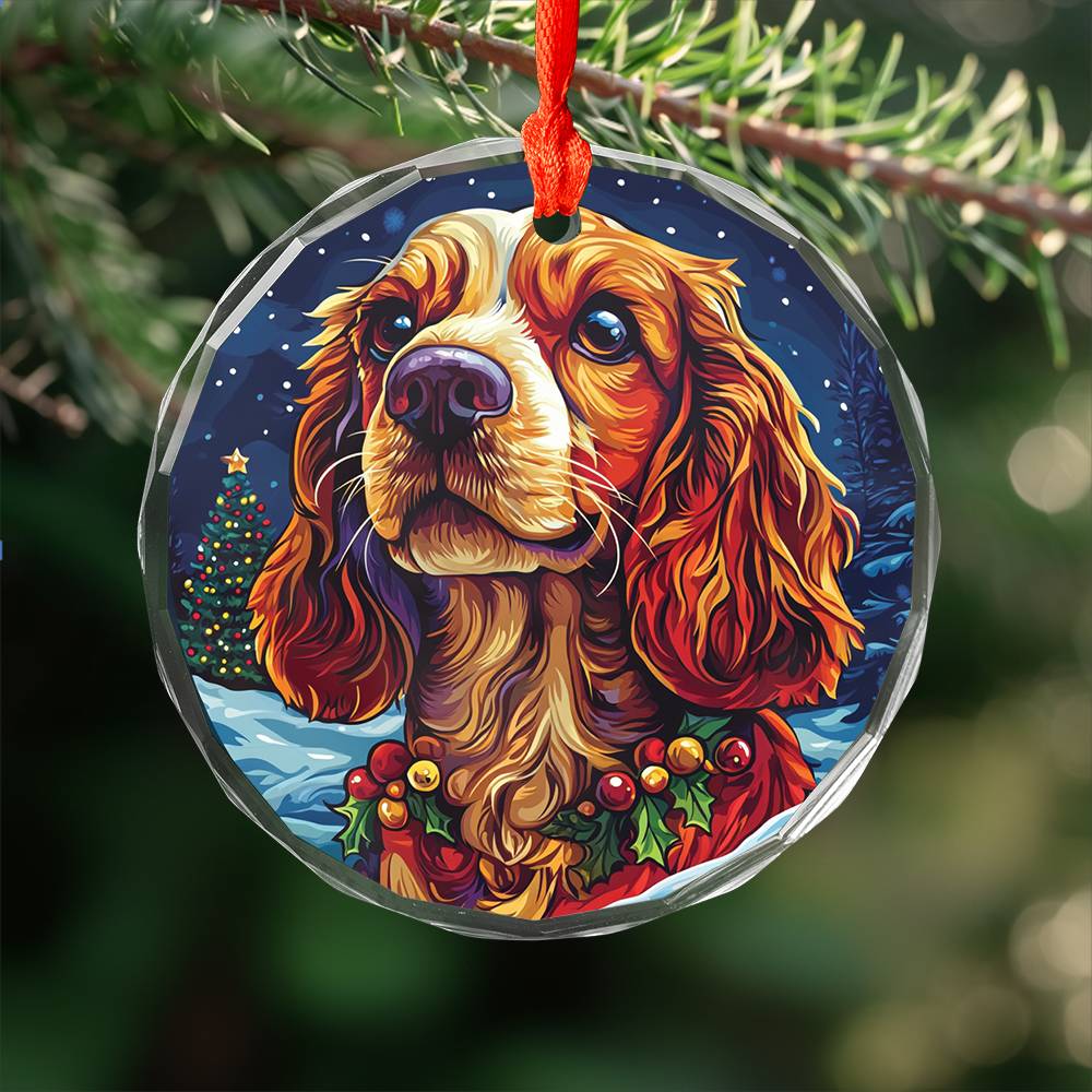 Beautiful English Cocker Spaniel Dog Christmas Night Design 4 Glass Ornament