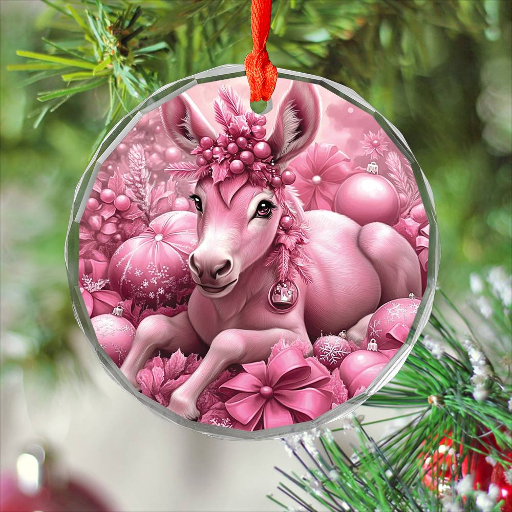 Mule Pink Christmas Design 2 Glass Ornament
