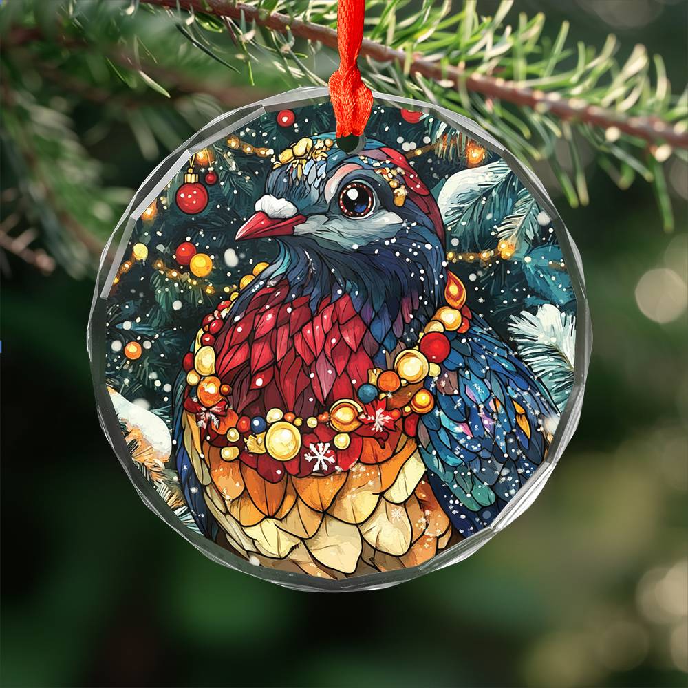 Beautiful Pigeon Christmas Night Design 3 Glass Ornament