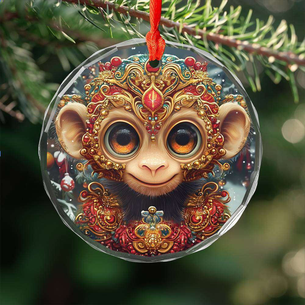 Beautiful Angus Monkey Christmas Night Design 1 Glass Ornament