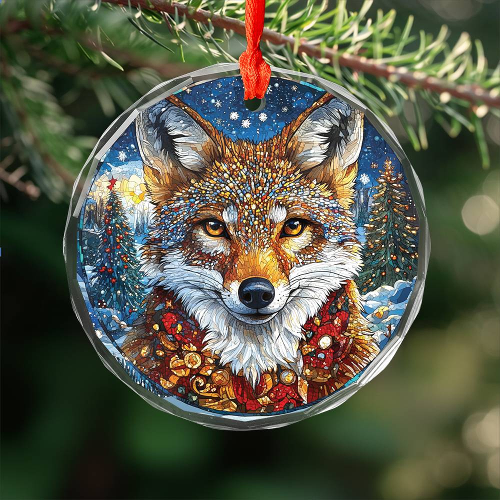 Beautiful Angus Coyote Christmas Night Design 3 Glass Ornament