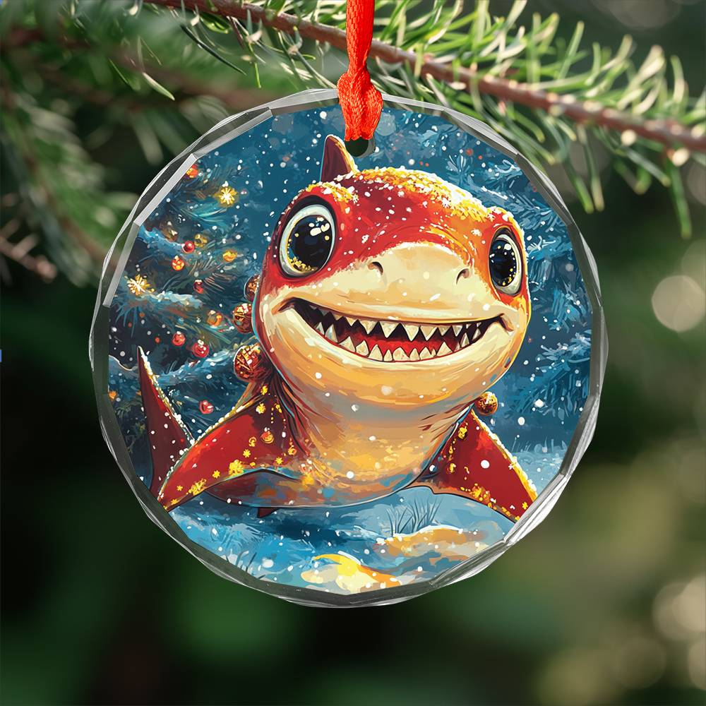 Beautiful Angus Shark Christmas Night Design 1 Glass Ornament