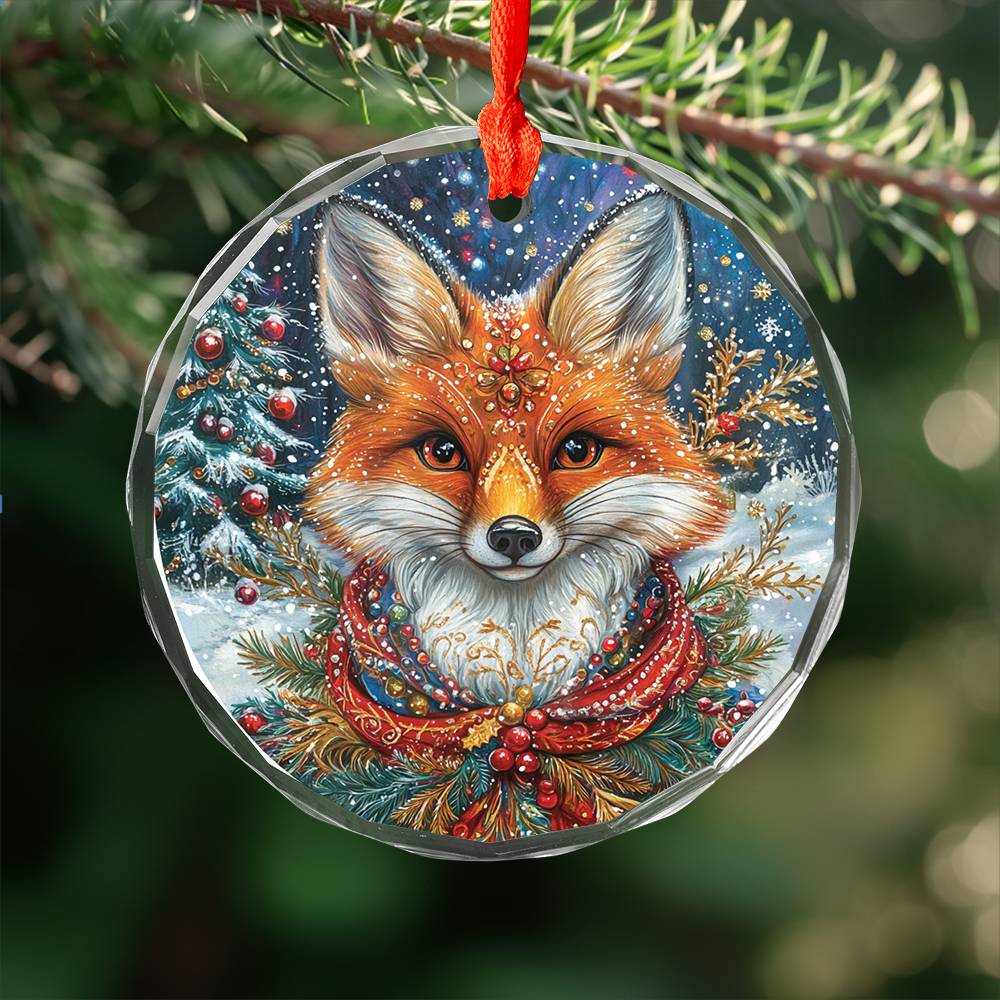 Beautiful Angus Fox Christmas Night Design 1 Glass Ornament