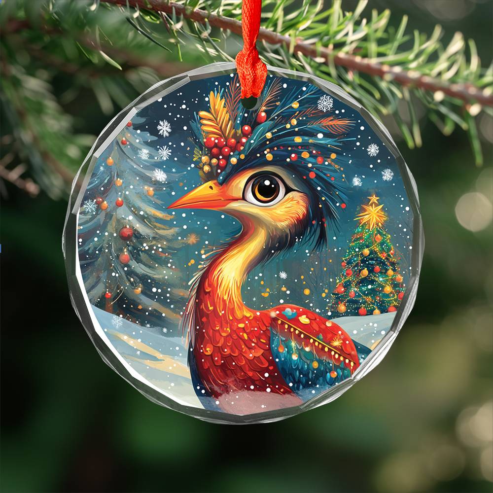 Beautiful Heron Christmas Night Design 3 Glass Ornament