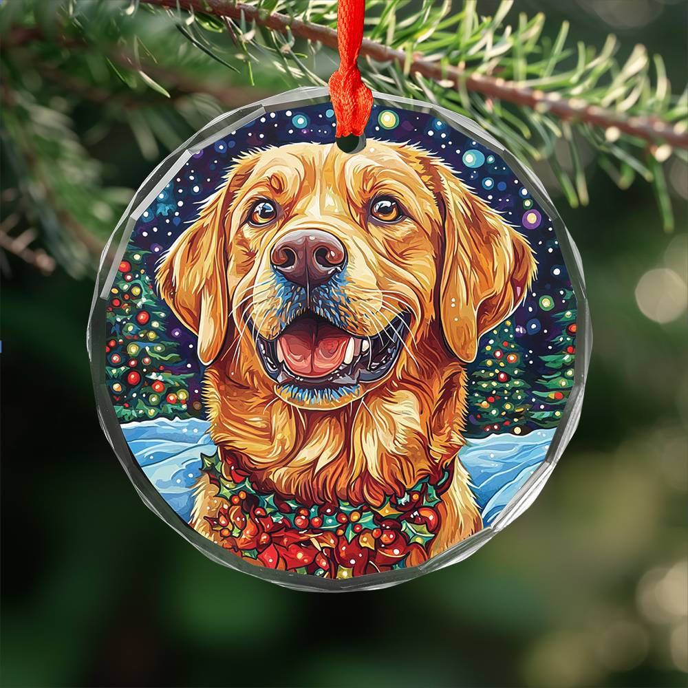 Beautiful Angus Labrador Retriever Dog Christmas Night Design 1 Glass Ornament