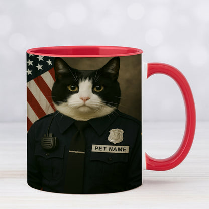 Custom Cat Photo Policeman Mug _ Gift For Cat Lovers