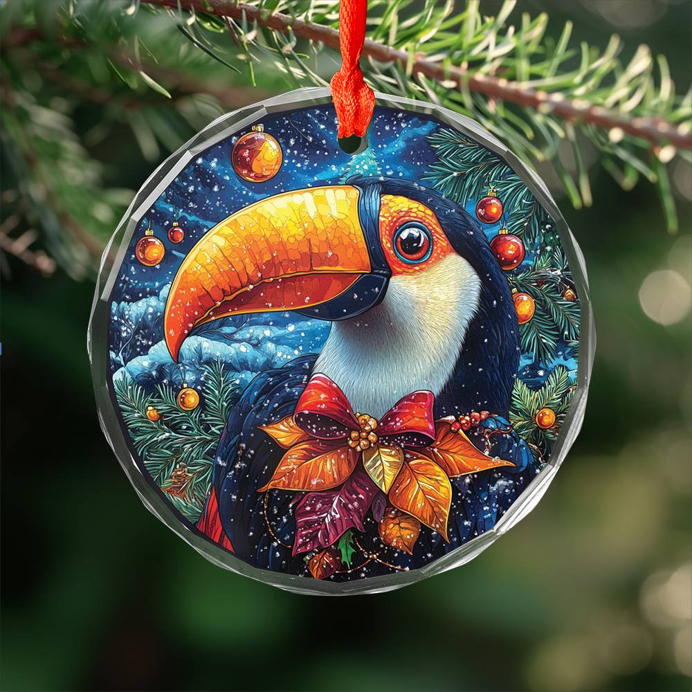 Beautiful Toucan Christmas Night Design 4 Glass Ornament