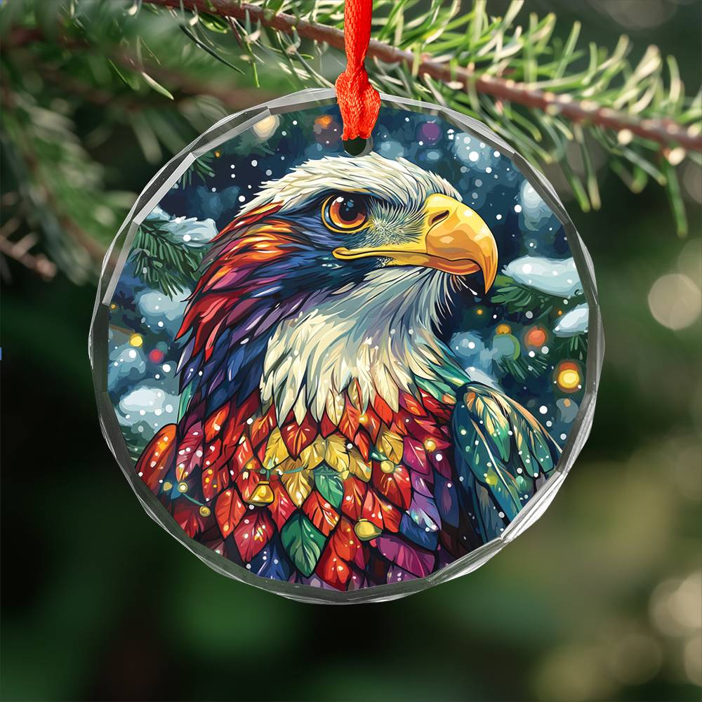 Beautiful Eagle Christmas Night Design 2 Glass Ornament