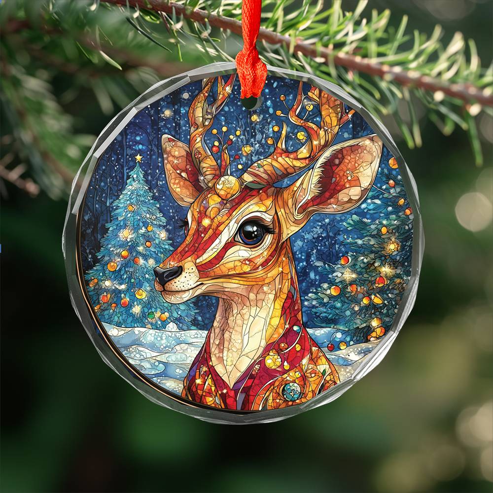 Beautiful Antelope Christmas Night Design 3 Glass Ornament