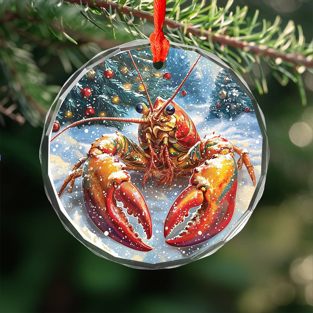 Beautiful Angus Lobster Christmas Night Design 1 Glass Ornament