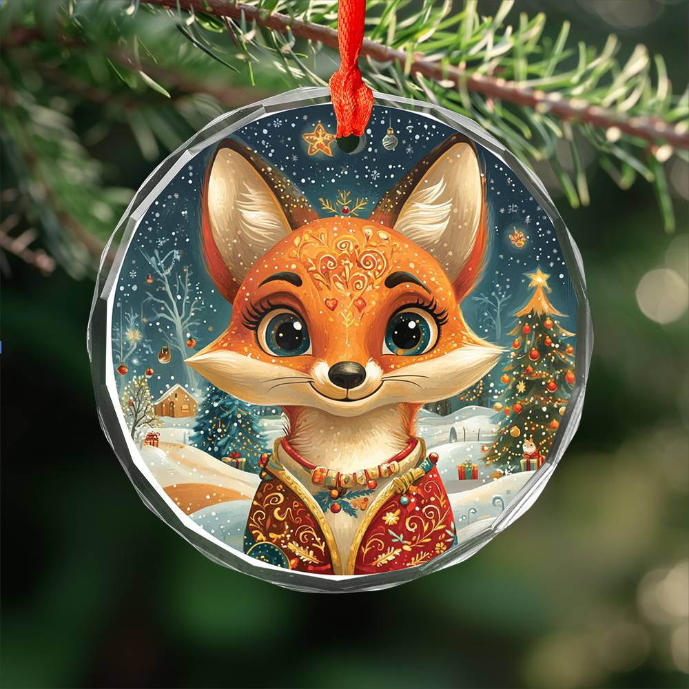 Beautiful Angus Fox Christmas Night Design 4 Glass Ornament