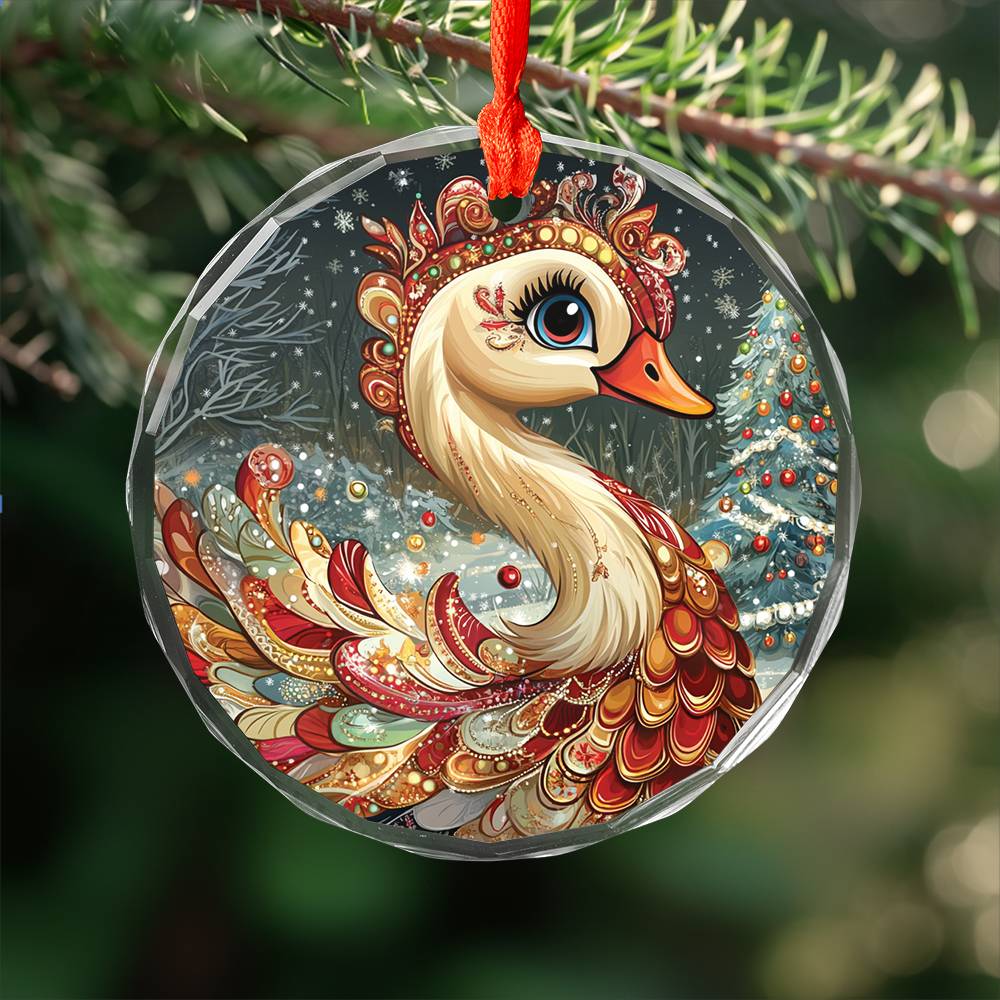 Beautiful Swan Christmas Night Design 1 Glass Ornament