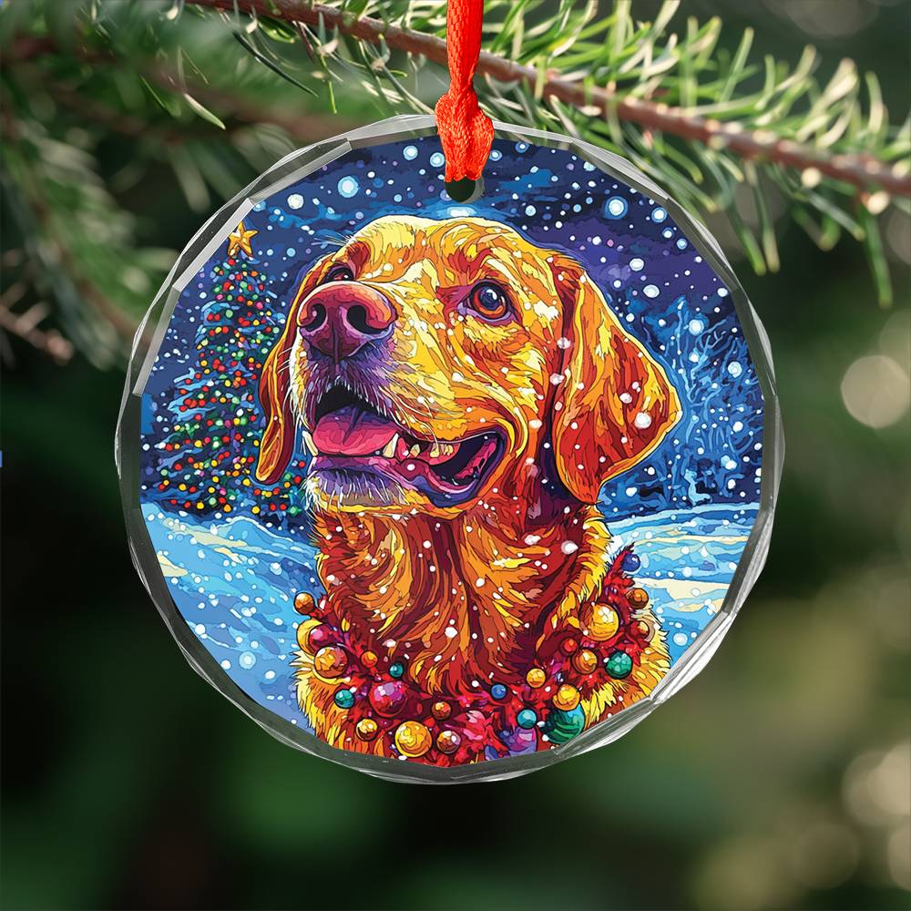 Beautiful Angus  Labrador Retriever Dog Christmas Night Design 4 Glass Ornament