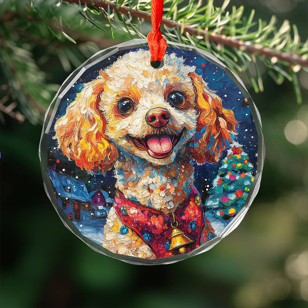 Beautiful Angus Poodle Dog Christmas Night Design 1 Glass Ornament