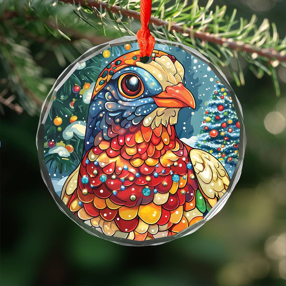 Beautiful Pigeon Christmas Night Design 2 Glass Ornament