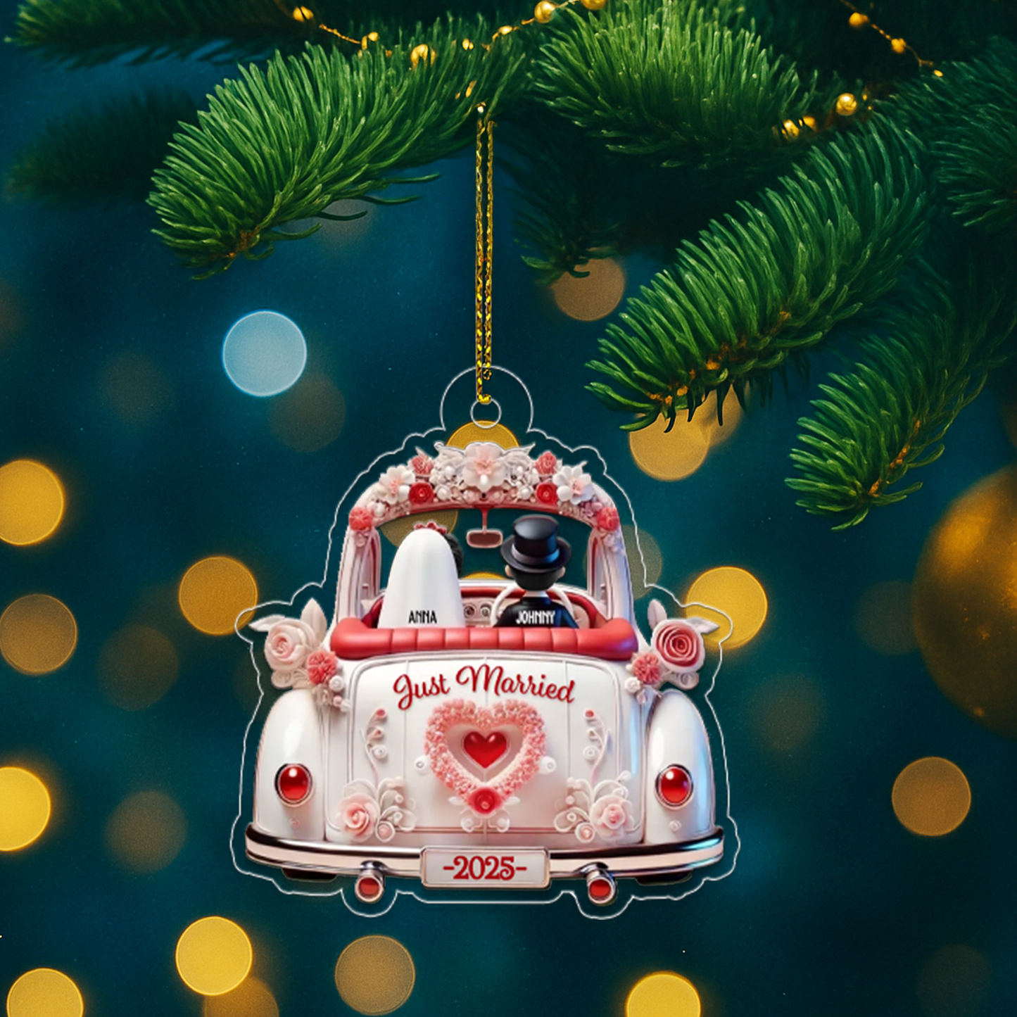 Custom First Christmas Married Couple In Wedding Car