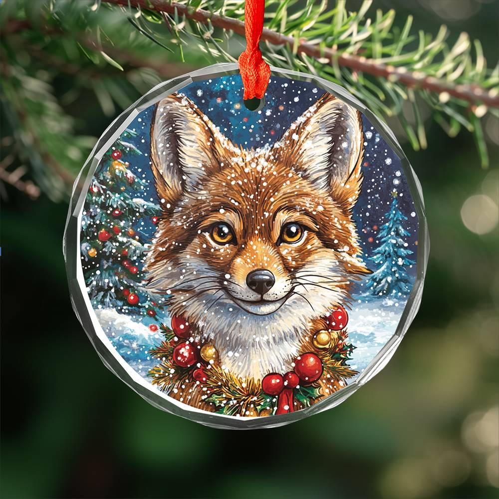 Beautiful Angus Coyote Christmas Night Design 1 Glass Ornament
