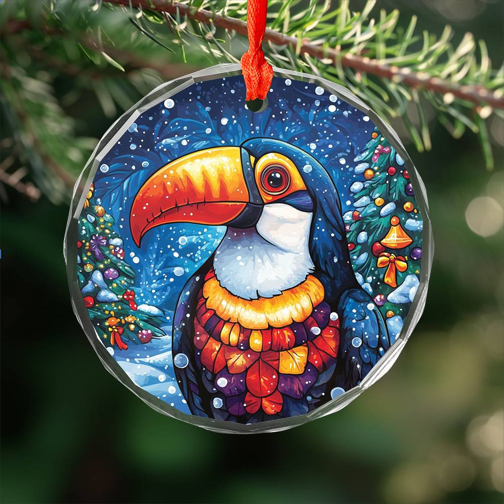Beautiful Toucan Christmas Night Design 3 Glass Ornament