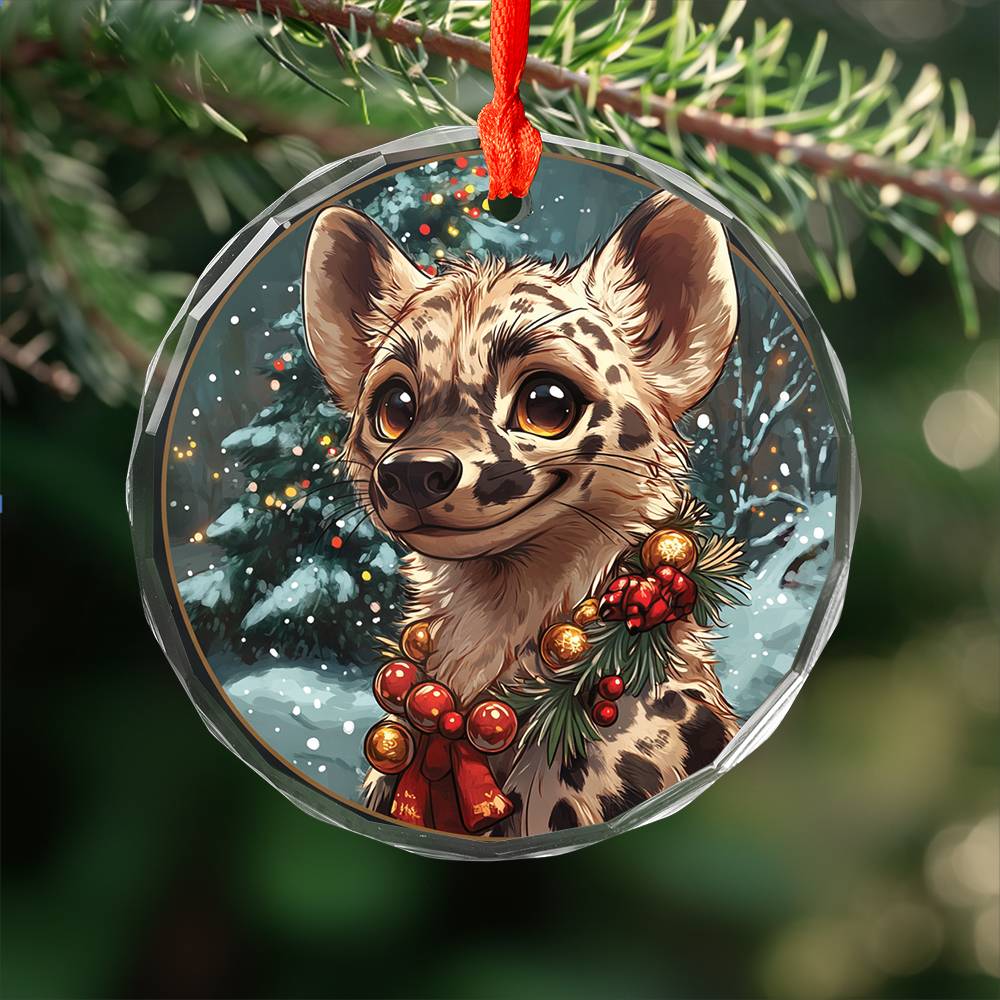 Beautiful Hyena Christmas Night Design 1 Glass Ornament