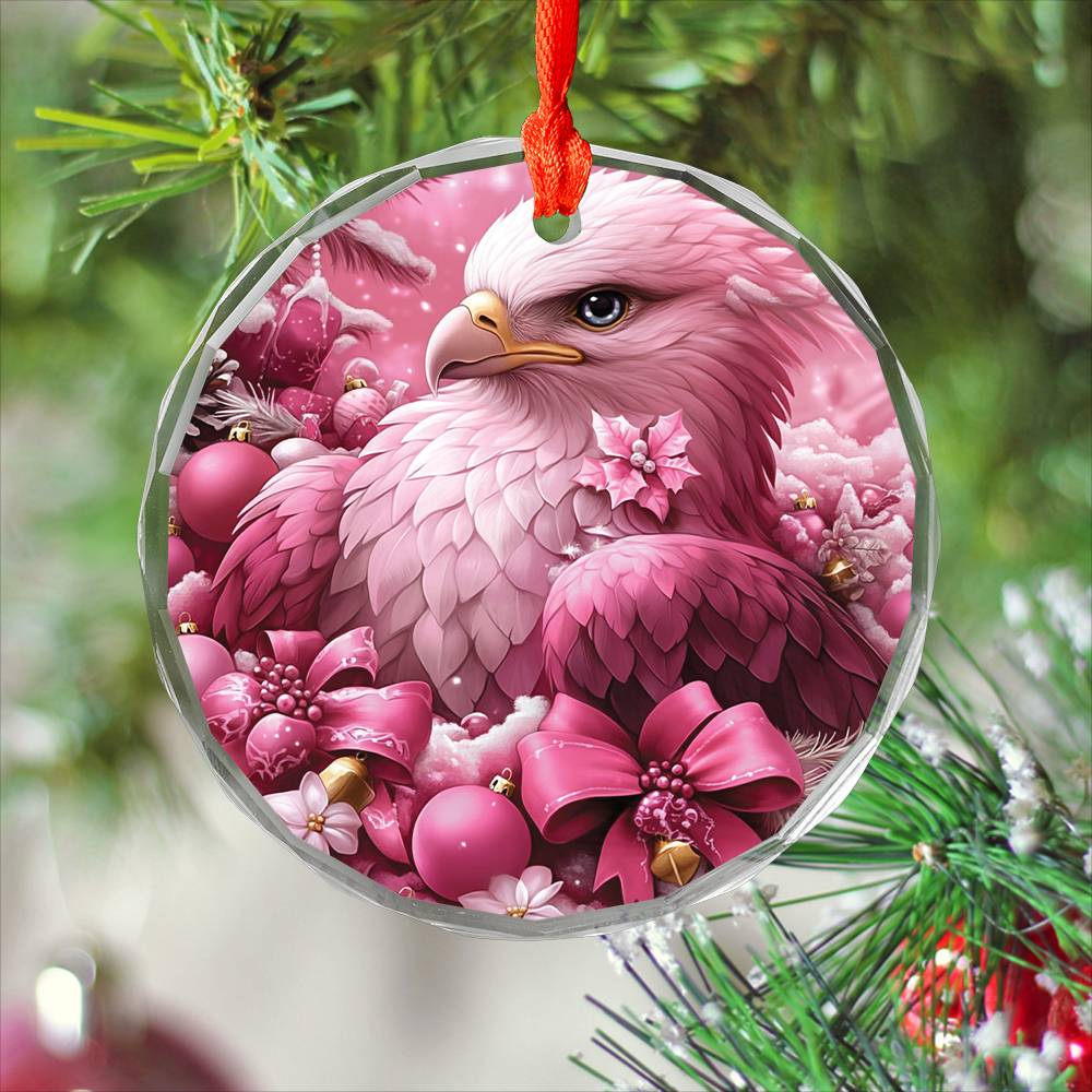 Eagle Pink Christmas Design 2 Glass Ornament