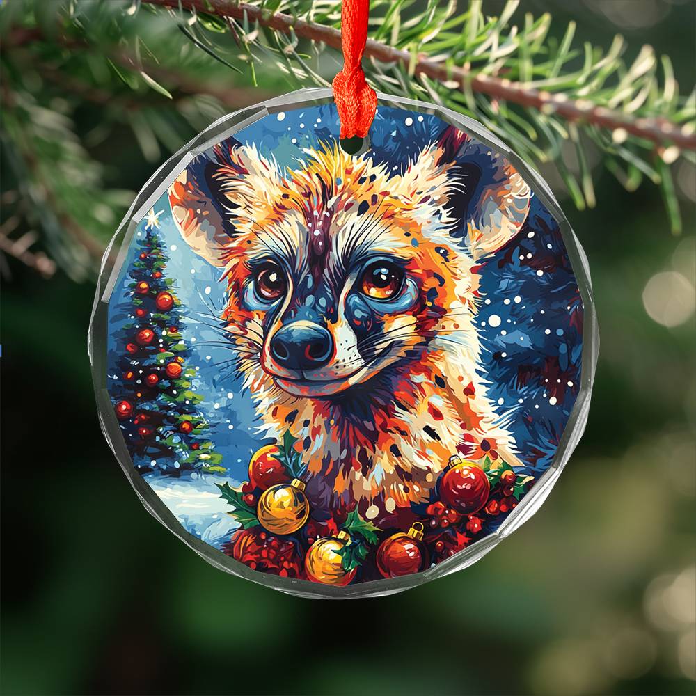 Beautiful Hyena Christmas Night Design 3 Glass Ornament