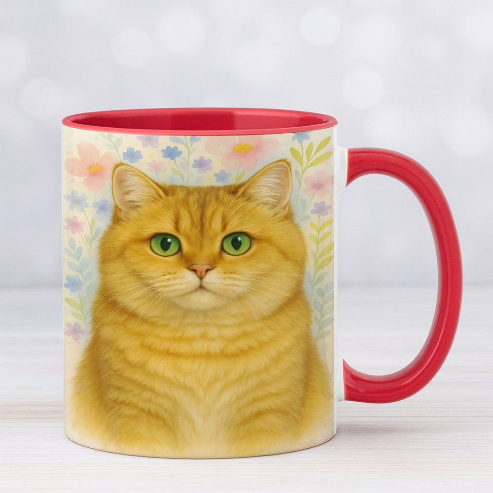 Custom Photo Cat Floral Watercolor Art Mug