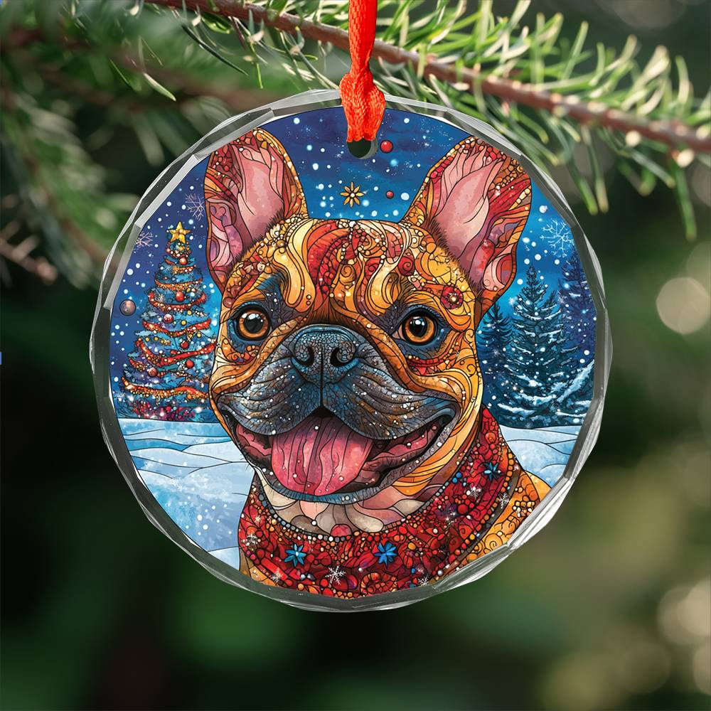 Beautiful Angus Bulldog Christmas Night Design 4 Glass Ornament