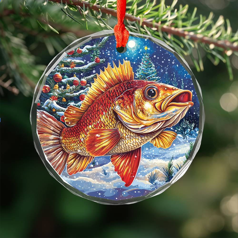Beautiful Angus Bass fish Christmas Night Design 1 Glass Ornament