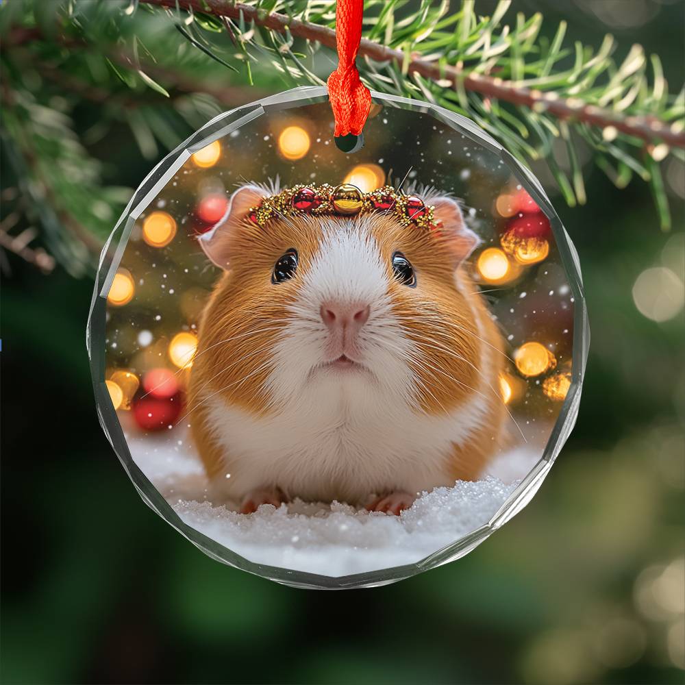 Beautiful Guinea Pig Christmas Night Design 2 Glass Ornament