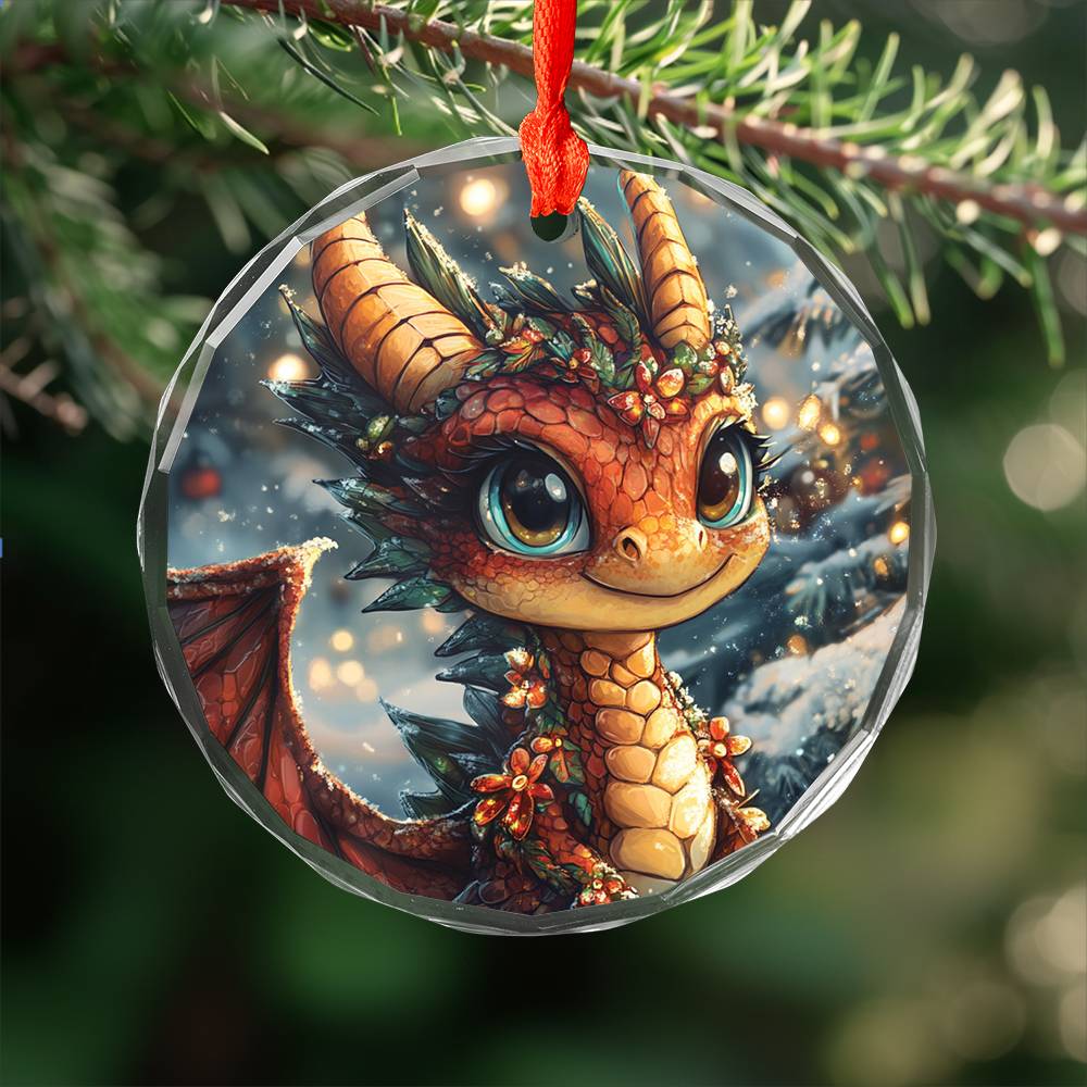 Beautiful Angus Dragon Christmas Night Design 4 Glass Ornament